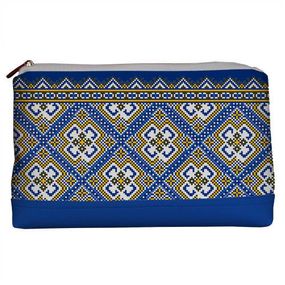 Косметичка дорожня жіноча Lovely Украинский орнамент на синем фоне 26x15x8 см