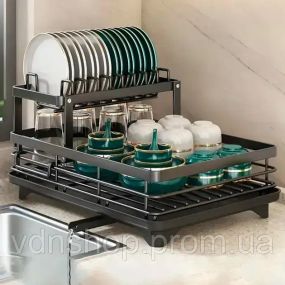 Сушилка для посуды BauTech двухуровневая с держателем для тарелок Черный