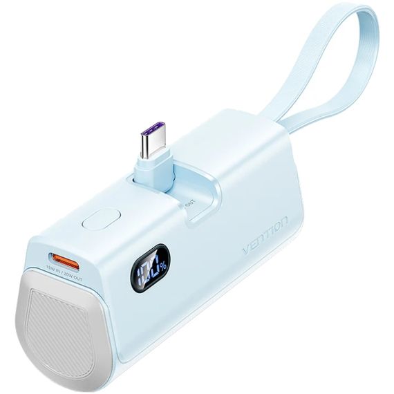УМБ Vention 4800mAh 22,5W PD, USB-C In/Out, LED display, with built-in USB-C cable Blue | Зображення 4