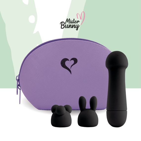Міні-вібратор FeelzToys Mister Bunny Black з двома насадками | Зображення 3