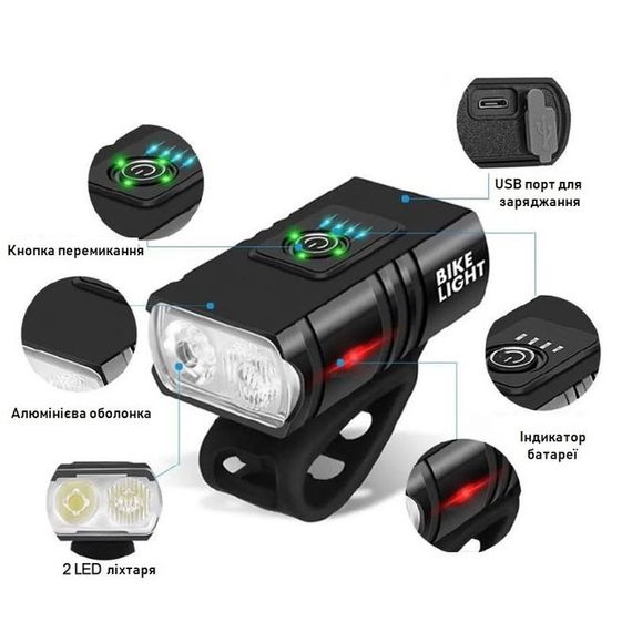 Мощные велосипедные фары BK02, Фонарь велосипедный с аккамулятором, Фара с акумулятором для велосипеда KT-53