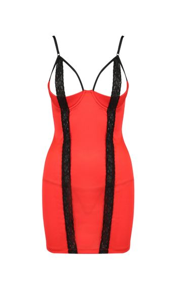 Сукня червона з чорною обробкою та трусики стрінги FEMMINA CHEMISE S/M - Passion | Зображення 2