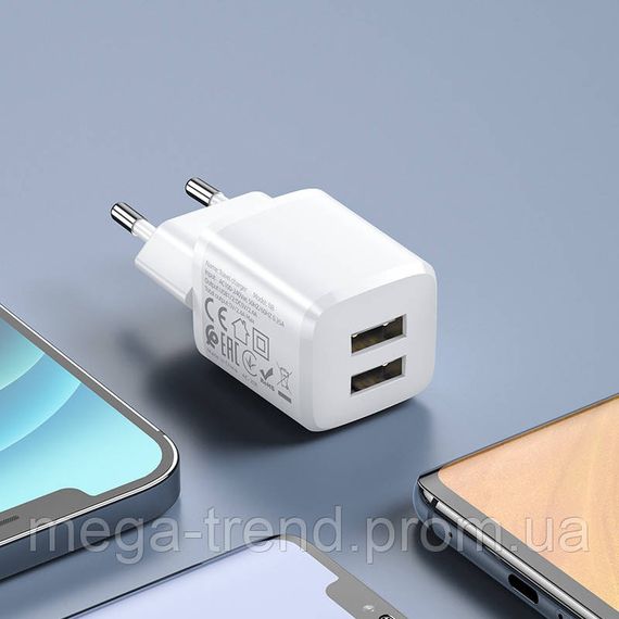 Адаптер мережевий Hoco Type-C Cable Briar dual Port charger set N8 |2USB, 2.4A| (Safety Certified) | Зображення 6