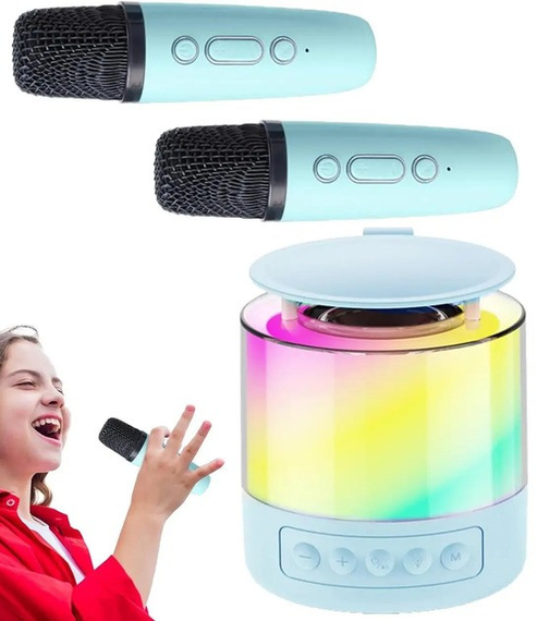Портативная акустическая колонка K19 с Bluetooth и LED-подсветкой для караоке бирюзовый | Зображення 2