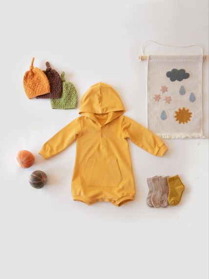 Боді світшот для малюка з капюшоном і кишенею, колір гірчичний 0–24 міс