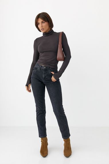 Однотонний гольф із високою горловиною - темно-коричневий цвет, L (є розміри) | Зображення 2