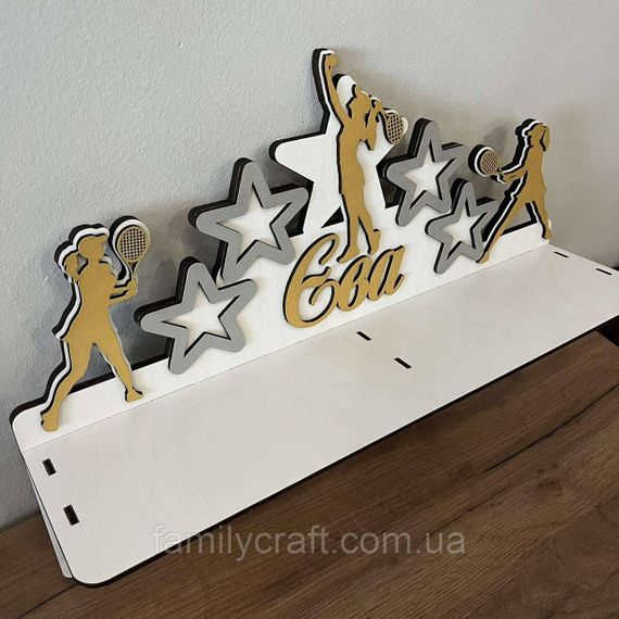 Медальница с полкой для кубков Деревянный держатель для медалей Органайзер для наград тенис | Зображення 6