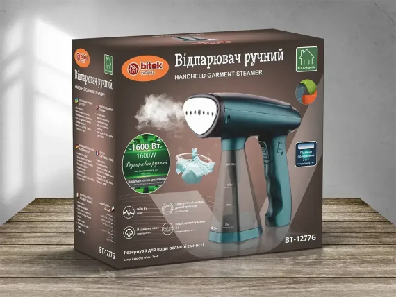 Ручний відпарювач для одягу Bitek BT-1277G 200 мл 1600 Вт Парогенератор для прасування одягу Зелений | Зображення 3