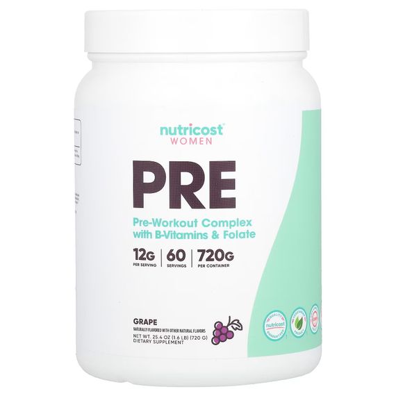 Предтренировочный комплекс Nutricost Women, Pre-Workout Complex With B-Vitamins &amp; Folate 720 g (Grape)