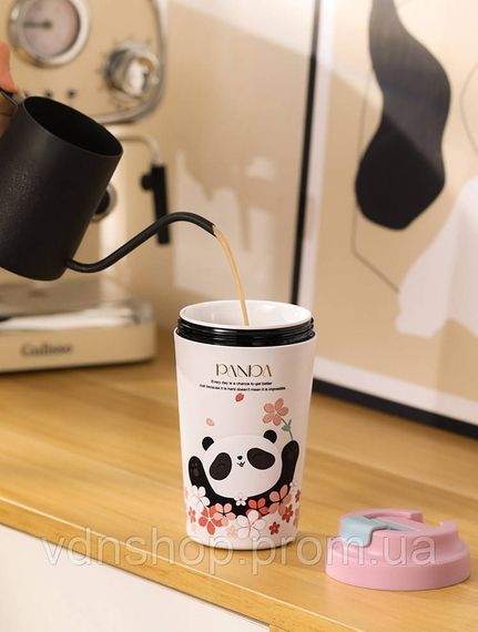 Термокружка Panda с фарфоровой колбой 380 мл Розовая HP-14-12P | Зображення 4
