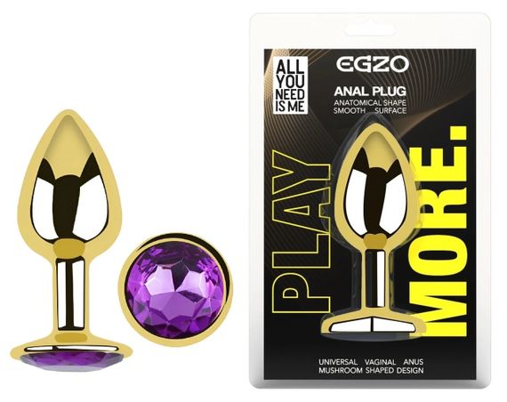 Анальна пробка EGZO Gold Round Plug Purple S, металева з фіолетовим кристалом Sex Aura | Зображення 4