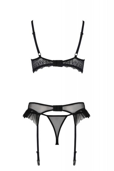 Напівпрозорий комплект білизни Passion Kerria з мереживом та відкритими грудьми, чорний, S/M Sex Aura | Зображення 3