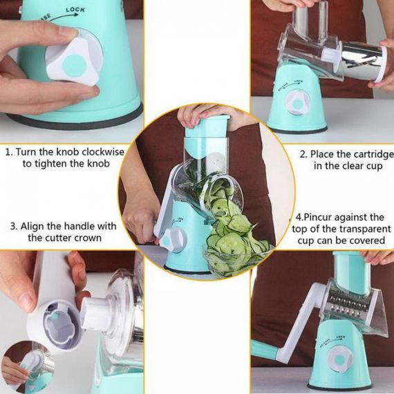 Овочерізка мультислайсер Tabletop Drum Grater Kitchen Master Терка для овочів та фруктів 3 насадки. Колір: блакитний | Зображення 8