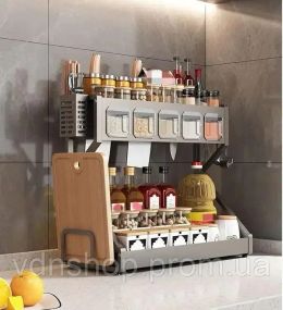 Органайзер для приправ Glaceon Spice Rack, двоярусна стійка для посуду + спецівниця, багатофункціональна сушарка посуду та спецій,