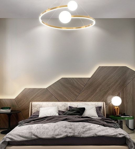 Люстра світлодіодна підвісна LED світильник для квартири на стелю лед 26866 Латунь 40-150х60х60 см. | Зображення 4