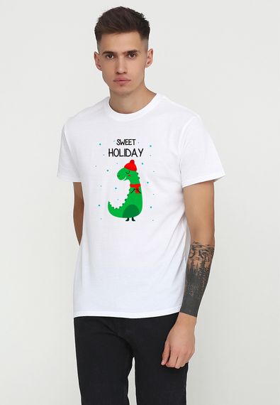 Футболка чоловіча біла з принтом "Sweet holiday (dragon)", 2XL