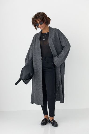 Довгий в'язаний кардиган - темно-сірий цвет, ONE SIZE (є розміри) | Зображення 4