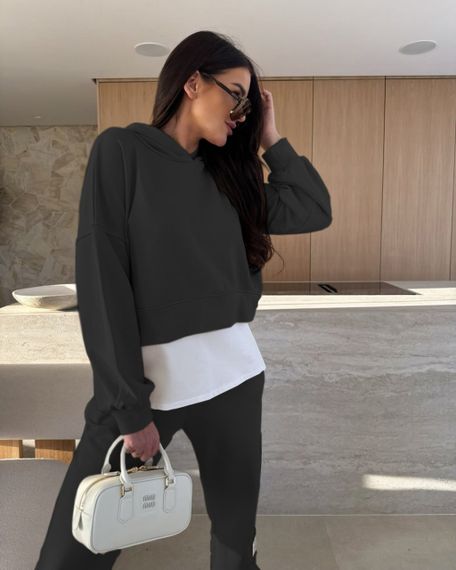 Женский спортивный прогулочный костюм штаны и худи с эффектом футболки, LI2046 цвет черный, размер 46/48 | Зображення 1