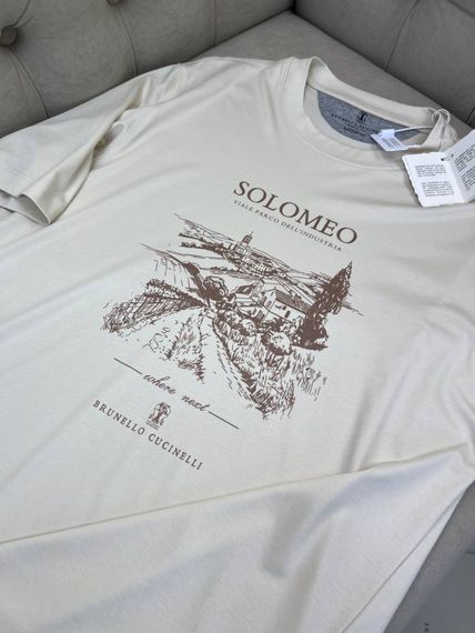 Футболка чоловіча Brunello Cucinelli білого кольору з принтом Solomeo f713 | Зображення 2