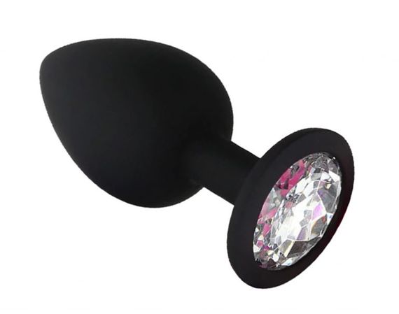 Чорна силіконова анальна пробка із кристалом (Розмір L)