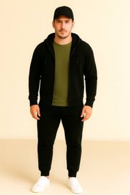 Костюм демісезонний (весна/осінь) з кепкою – худі на блискавці / zip hoodie + штани чорні + футболка хакі