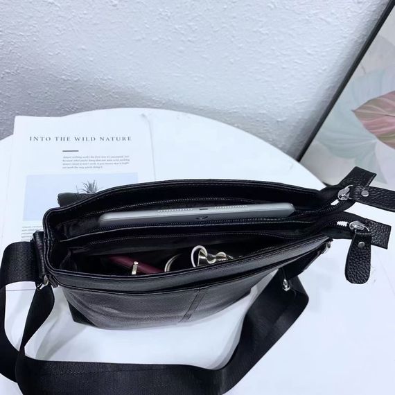 Шкіряна чоловіча сумка через плече м'яка чорна Tiding Bag 12977 | Зображення 7