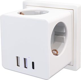 Розетка розгалужувач, Куб подовжувач 6 в 1, 3 розетки, зарядними пристроями USB A і 1 USB C,