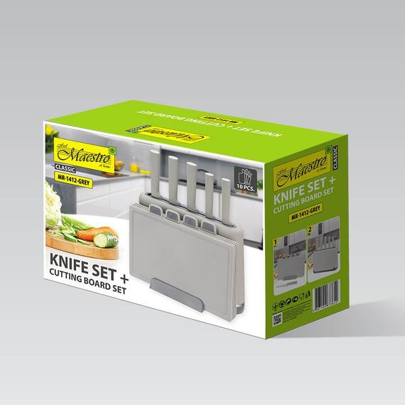 Набір кухонних ножів з підставкою і обробними дошками Maestro MR-1412-GREY, 10 предметів | Зображення 5