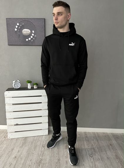 Демісезонний спортивний костюм Puma чорний худі + чорні штани (двонитка) RD104/RD110 | Зображення 2