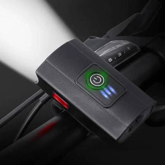 Велофонарь аккумуляторный влагоустойчивый в алюминиевом корпусе с индикатором заряда 2285-2XPE Черный