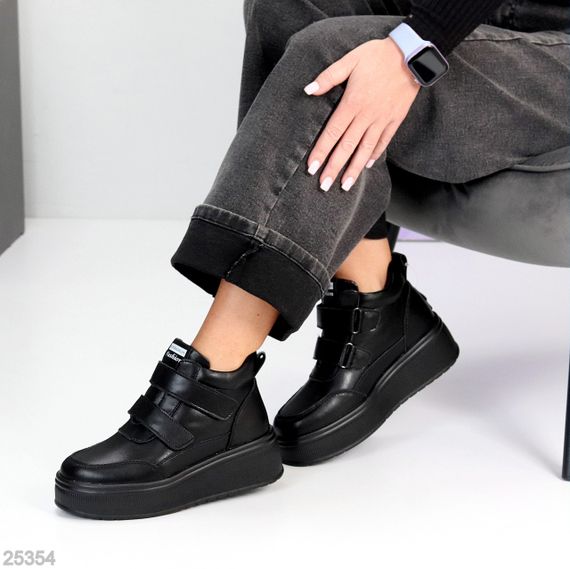 Спортивні чорні зимові черевики натуральна шкіра на липучках | Зображення 2