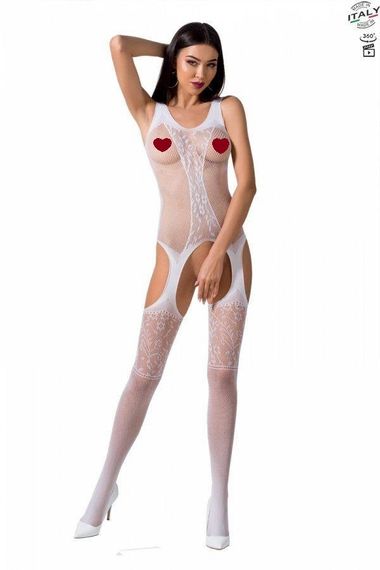 Бодистокинг с имитацией чулок и ажурной вставкой Passion BS072 white sexstyle
