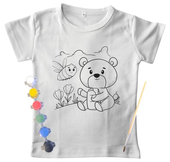 Дитячий набір для творчості Футболка Розмальовка "Ведмедик" біла 176