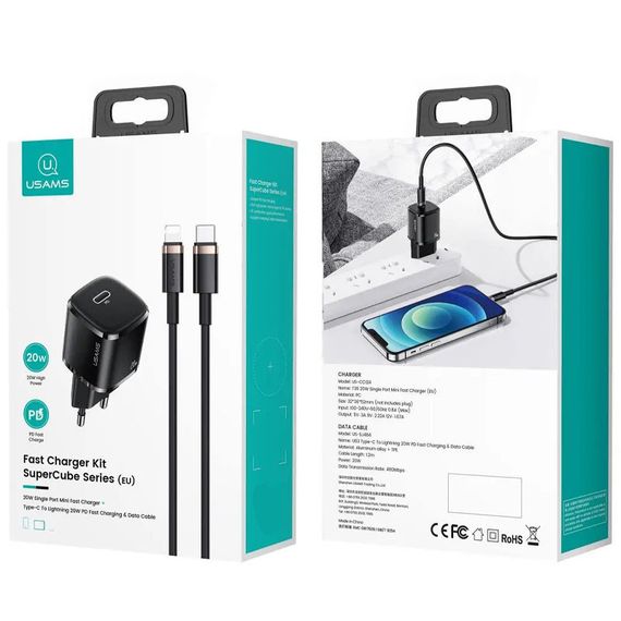 СЗУ Usams US-XFK T36 20W 1C Charger + US-SJ484 U63 20W PD Black | Зображення 3