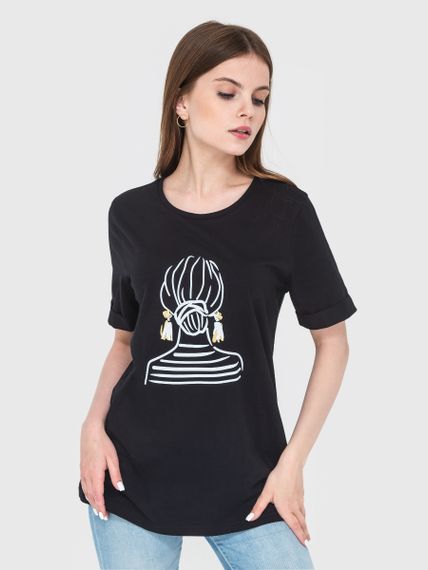 Футболка жіноча чорна з малюнком, XL | Зображення 4