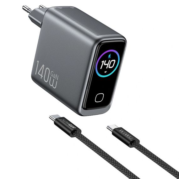 СЗУ WIWU CHG200 Voyager PD140W+QC3.0 (1USB-A/3C) + кабель Type-C to Type-C Grey | Зображення 1