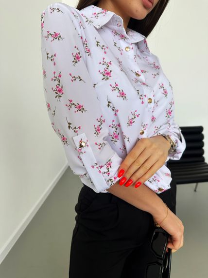 Женская блуза в цветочный принт с длинным рукавом NA836/1 цвет белый, размер 42/44 | Зображення 1
