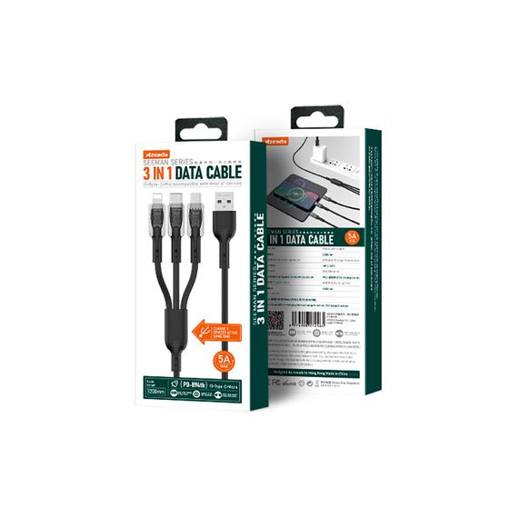 Дата кабель USB 2.0 AM to Lightning + Micro 5P + Type-C PD-B94th Black Proda (PD-B94th-BK) | Зображення 1