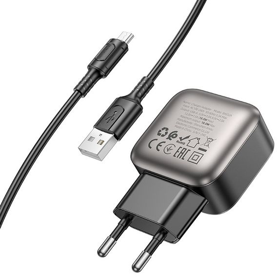 МЗП Borofone BAS52A Absolute QC3.0 (1USB-A) + кабель USB to MicroUSB Black | Зображення 1