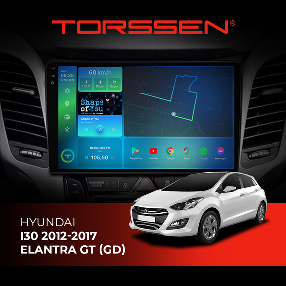 Штатна магнітола Torssen 2K Hyundai I30 12-17/Elantra GT (GD) F98256 4G Carplay DSP