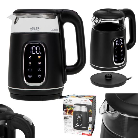 Електрочайник Adler AD 1305 black silver 1850-2200Вт/ 1.7л/ скло/ встановлення температури/ | Зображення 8