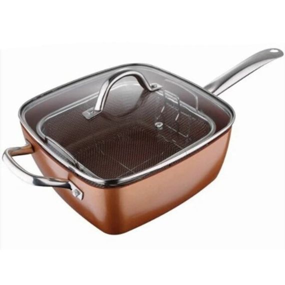 Сковорода-фритюрница UNIQUE UN-5251 квадратная антипригарная с пароваркой и кастрюлей + стеклянная крышка 24