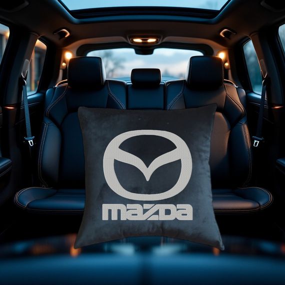 Авто Подушка з вишивкою логотипу марки мазда Mazda чорний автомобілісту 00186
