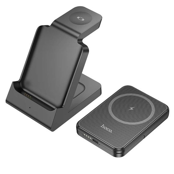 Портативний ЗП Power Bank + зарядная станция Hoco J149 Victory 3in1 magnetic з БЗП 5000 mAh Black | Зображення 2