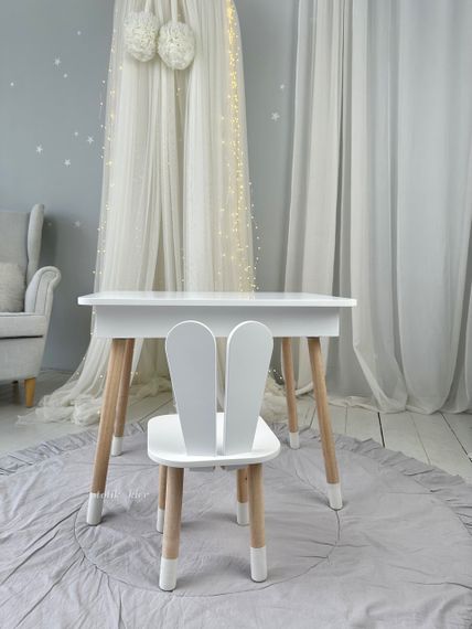 Дитячий столик і стільчик зайчик білий. Столик із нішею для олівців і розмальовок | Зображення 7