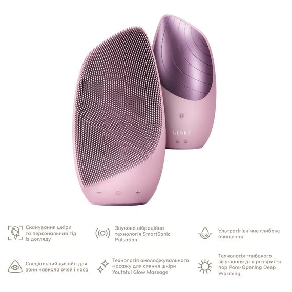 Електронна звукова термо щітка для обличчя GESKE Sonic Thermo Facial Brush 6в1 gray, Рожевий | Зображення 1