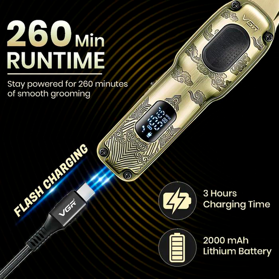 Триммер для стрижки аккумуляторный VGR V-954, 4 насадки, 7000 RPM, LED дисплей | Зображення 6