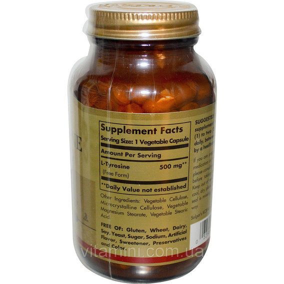 Тирозин Solgar L-Tyrosine 500 mg 100 Veg Caps | Зображення 1