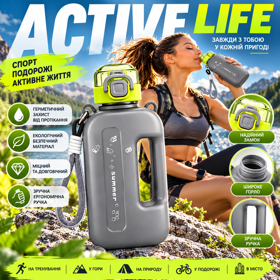 Спортивная бутылка для воды SUMMER 750 мл - многоразовая из эко-пластика BPA-free, герметичная крышка, черный градиент | Зображення 2