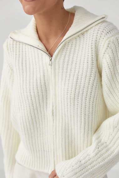 Кардиган на блискавці з крупної в'язки - молочний цвет, ONE SIZE (є розміри) | Зображення 3